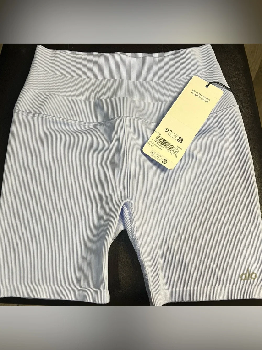 ALO Yoga High-Waist Ribbed Bike Shorts - Light Provence Blue